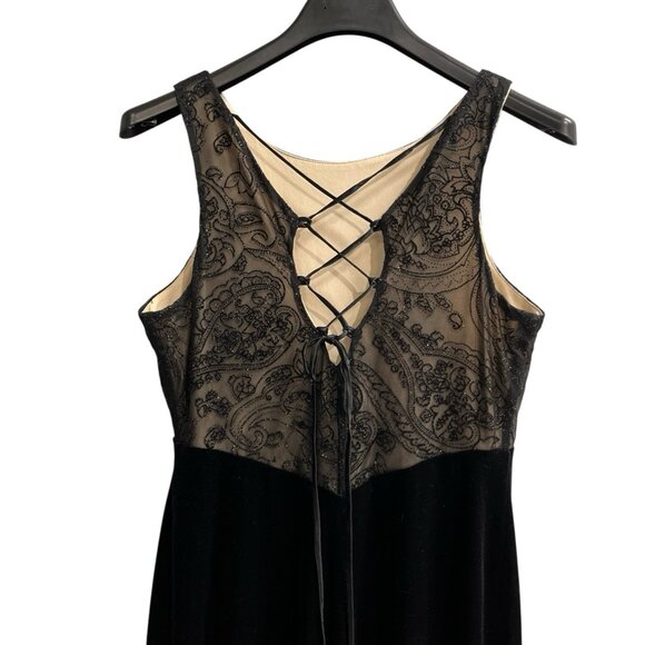 Vtg Connected Apparel Dress 12 Black Velvet Mesh Embroidered Maxi Prom Y2K Fairy - Picture 2 of 8